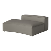 Sleek gray upholstered chair with a smooth, textured fabric and contemporary curved design. Ideal for modern interiors.