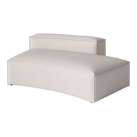 Curved light beige sofa with smooth texture and minimalistic design, perfect for modern decor.