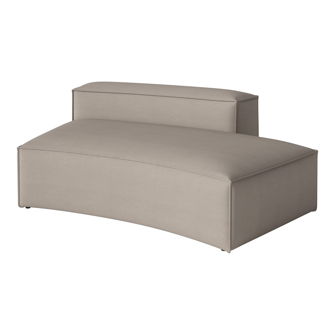 Beige curved sectional sofa with textured upholstery, offering a sleek and modern design for any living space.