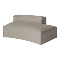 Curved gray upholstered loveseat with a smooth, modern texture and minimalist design. Perfect for stylish interiors.
