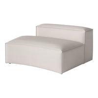 Light beige modern ottoman with a smooth, textured fabric and minimalist design, perfect for any contemporary space.