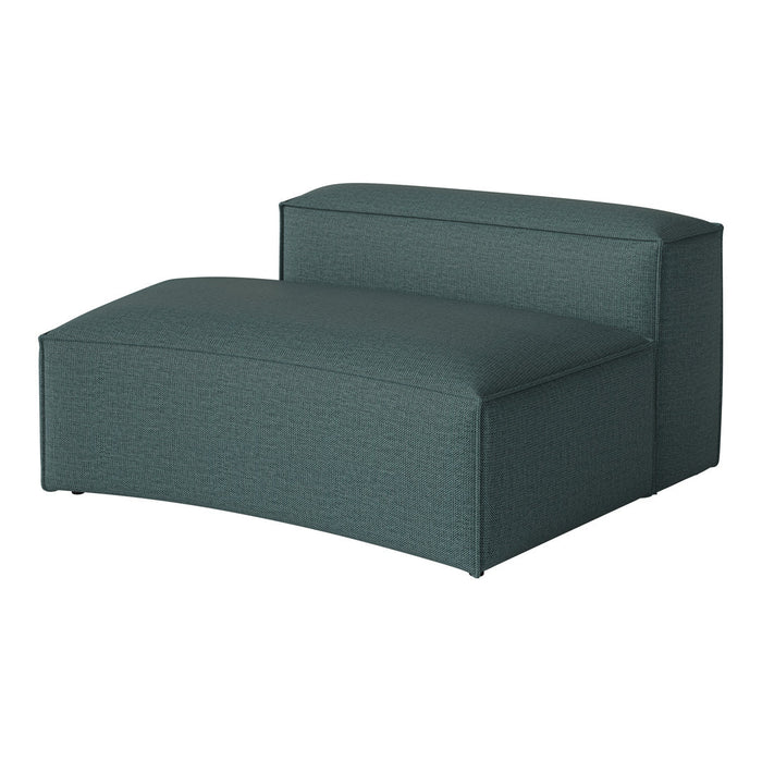 Teal upholstered chaise lounge with a textured fabric pattern, ideal for modern living spaces.