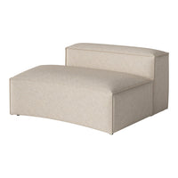Beige upholstered loveseat with a subtle textured pattern and a modern curved design. Perfect for cozy interiors.