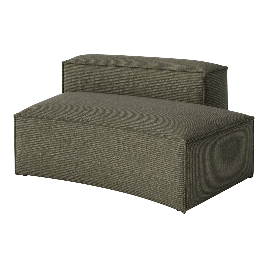 Olive green striped lounge chair with a smooth, curved design for modern decor. Ideal for cozy living spaces.