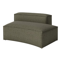 Olive green striped lounge chair with a smooth, curved design for modern decor. Ideal for cozy living spaces.
