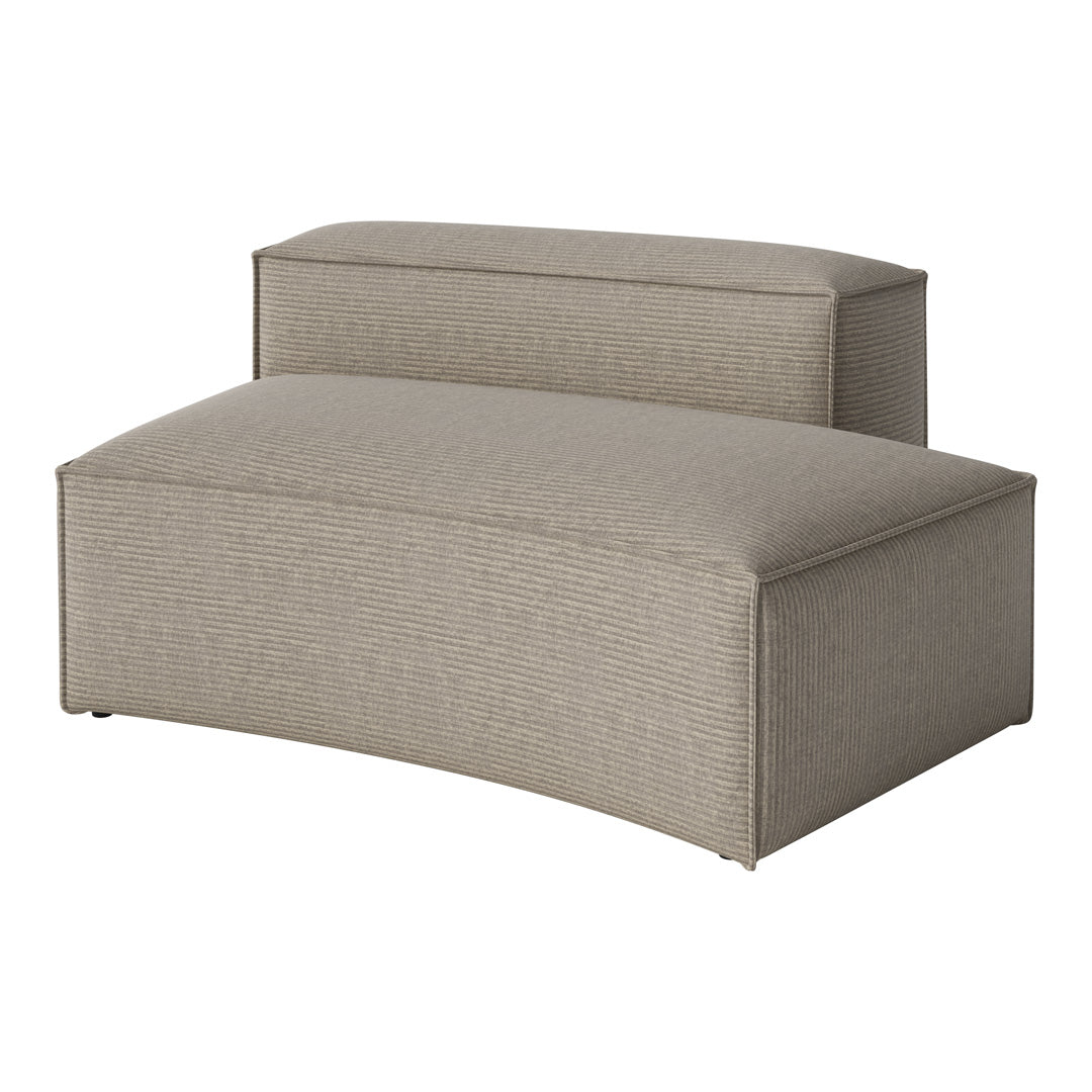 Curved gray ottoman with subtle textured stripes, creating a modern and stylish accent for any room.