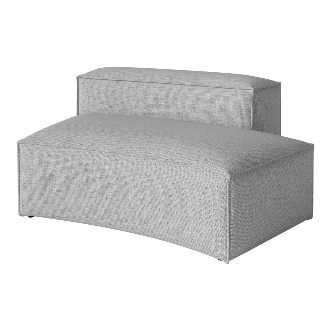 Light gray curved sofa with textured fabric and clean lines, perfect for modern decor.