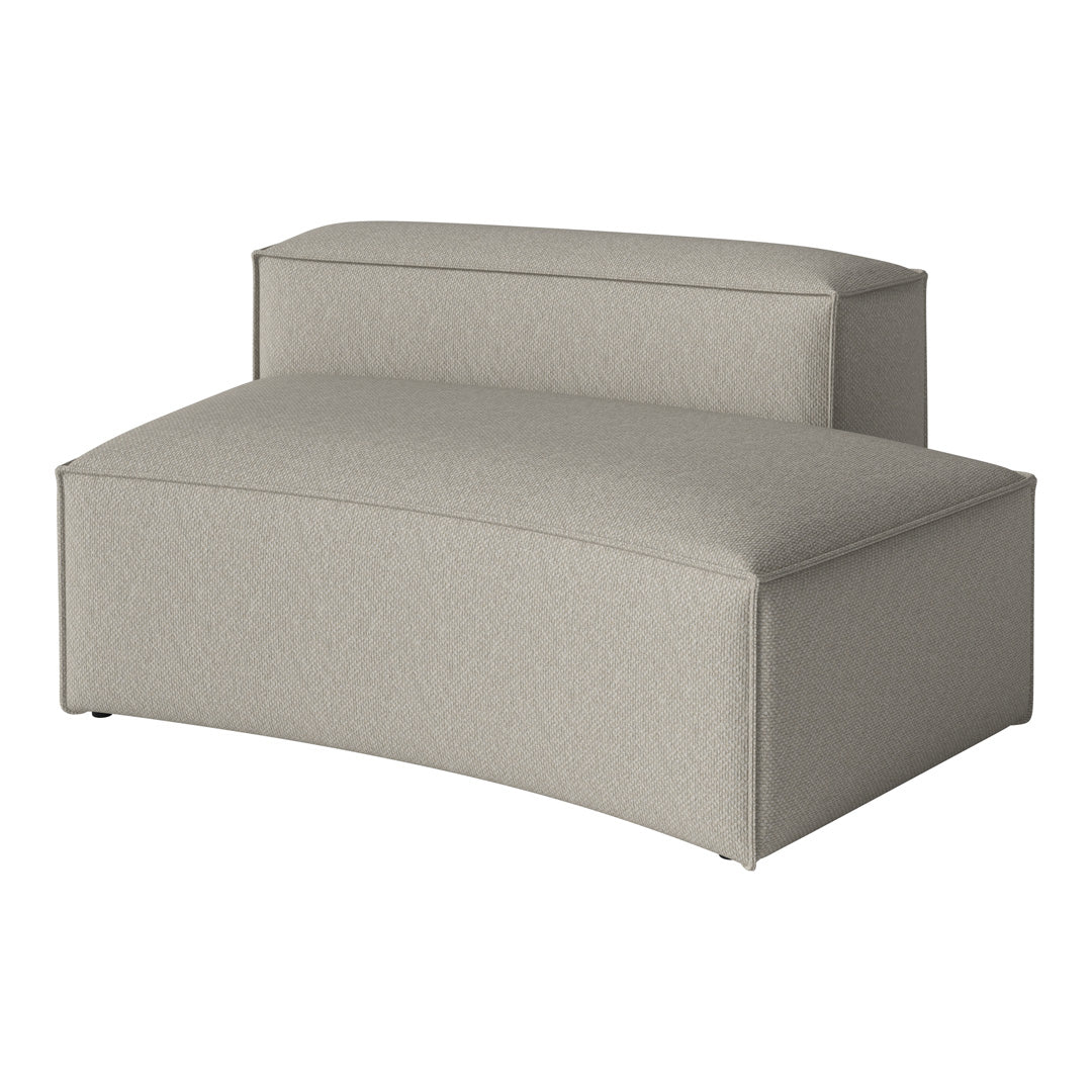 Curved sofa in light gray with a textured, woven pattern for modern elegance. Perfect for stylish living spaces.