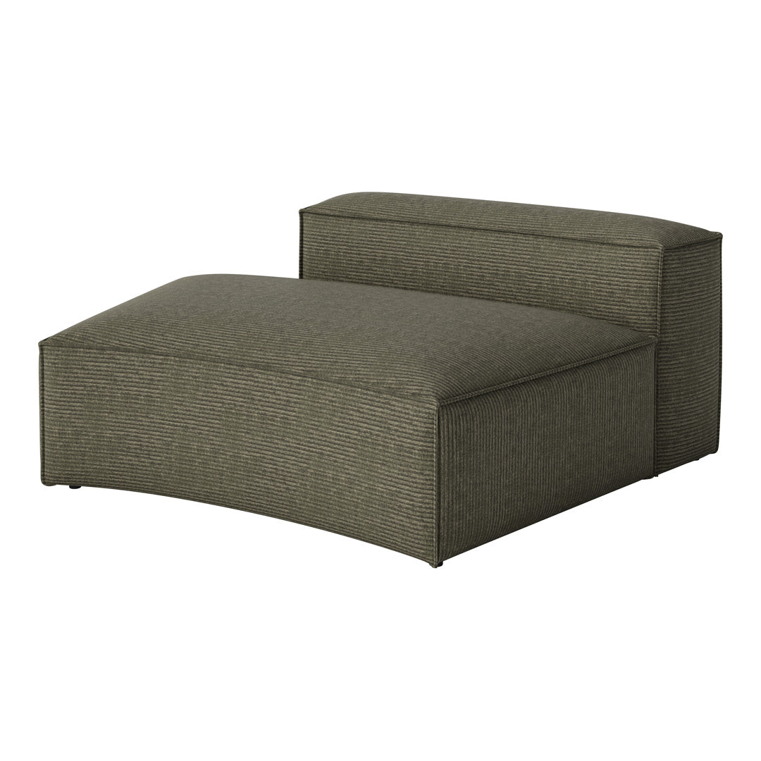 Olive green chaise lounge with subtle striped pattern and sleek, modern design. Perfect for stylish living spaces.