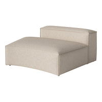 Beige upholstered chaise lounge with a smooth, textured fabric pattern, offering a modern and stylish accent.