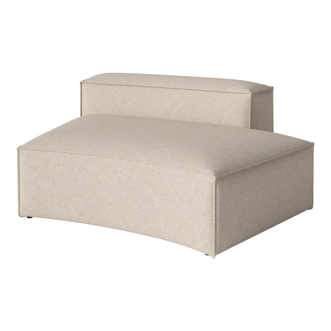 Beige upholstered modular sofa with a smooth, textured surface and contemporary design. Ideal for modern spaces.