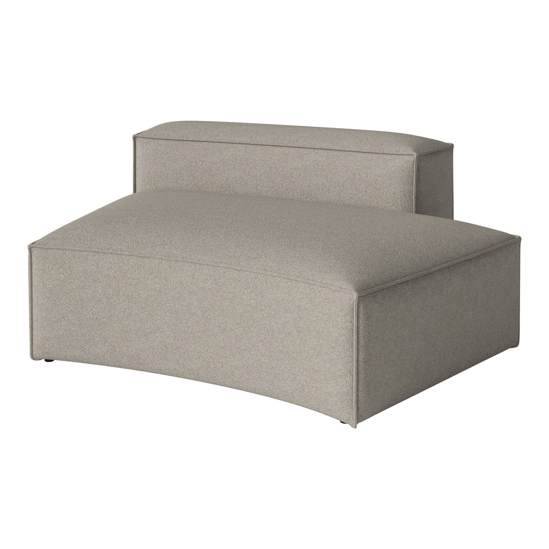 Light gray upholstered chair with smooth curves and minimalist design, featuring a textured fabric pattern.