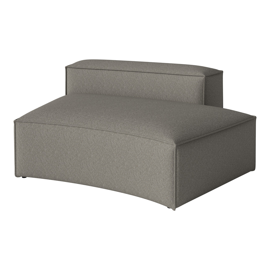 Curved gray upholstered chair with a subtle textured pattern, perfect for modern decor.