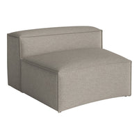 Gray upholstered modular ottoman with a textured fabric pattern, featuring clean lines and contemporary design.