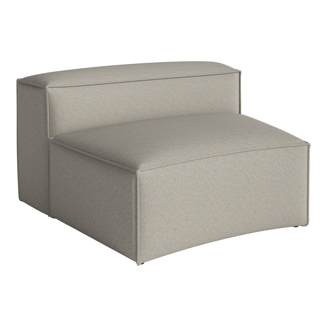Light beige upholstered ottoman with a textured pattern and clean, modern lines. Perfect for contemporary decor.