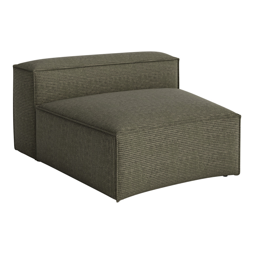 Muted olive green ottoman with subtle ribbed pattern for a modern, textured look. Perfect for any decor style.