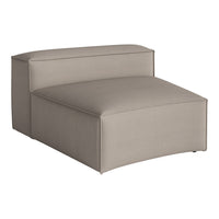 Light taupe upholstered chaise lounge with a smooth texture and minimalistic design.
