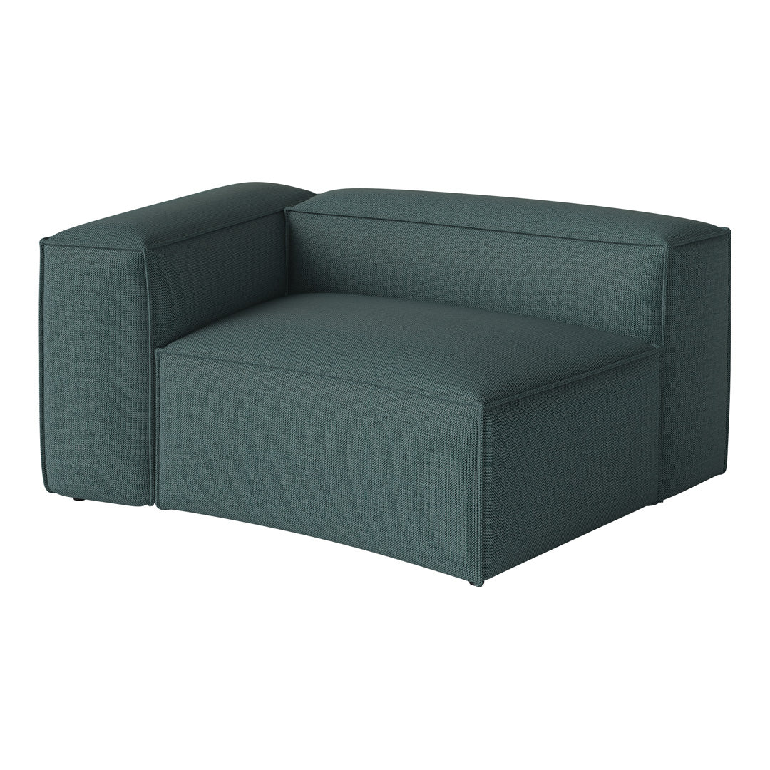 Teal upholstered lounge chair with a textured pattern and minimalist design. Perfect for modern interiors.