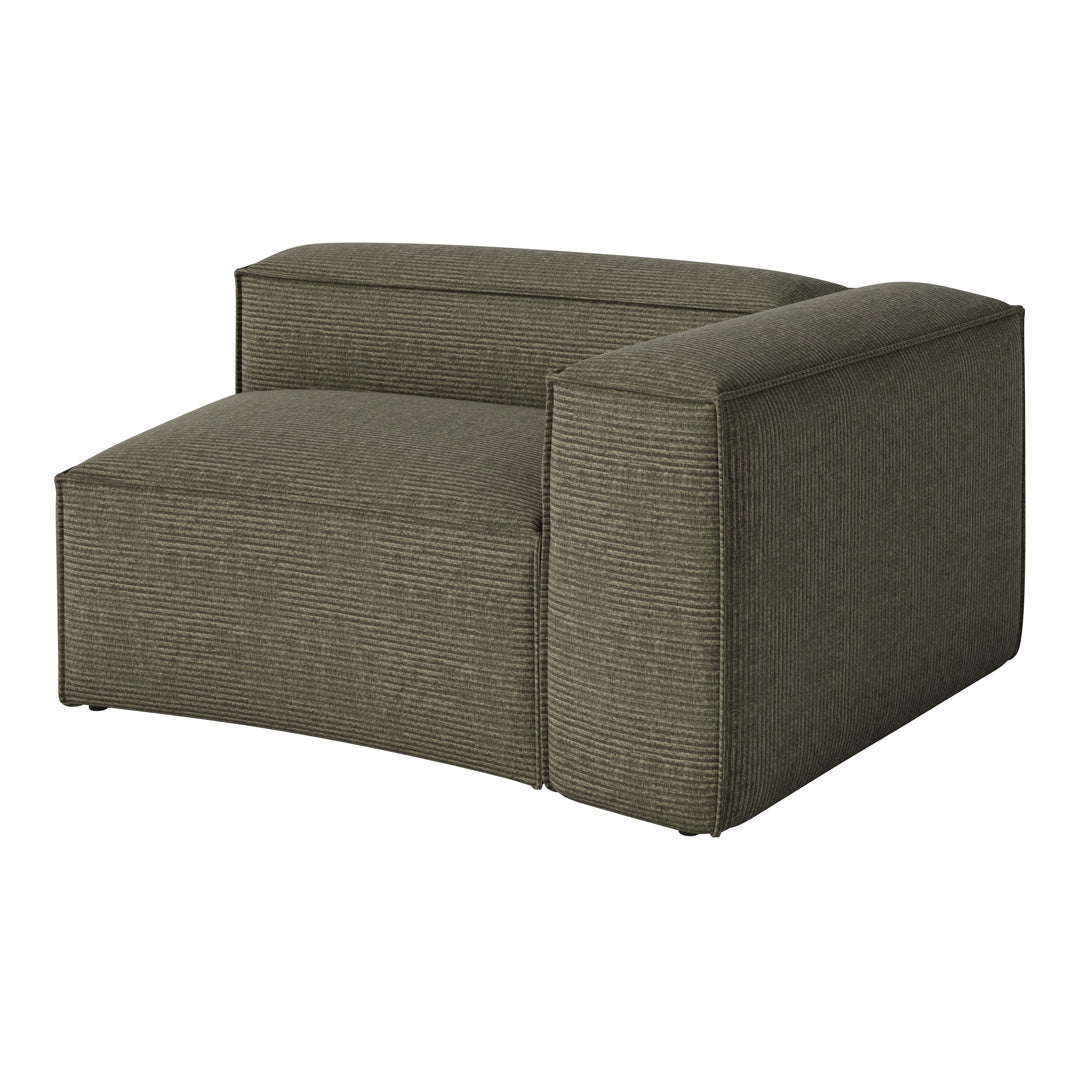 Green striped modular chair with a contemporary design and textured fabric. Ideal for modern home decor.