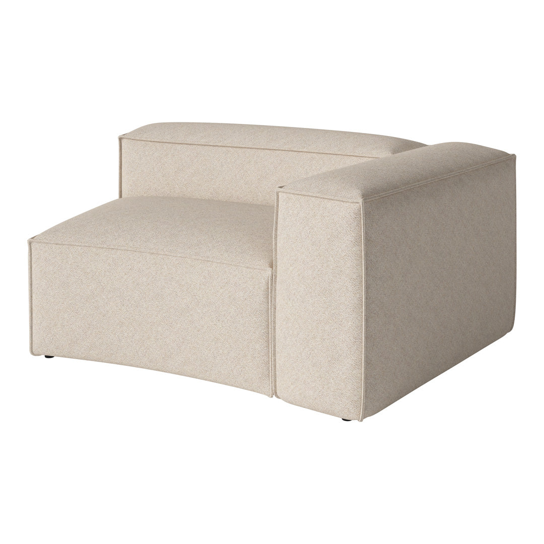 Beige upholstered modular chair with a textured pattern and clean, modern lines.