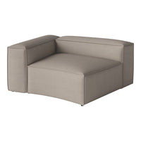 Beige curved armchair with a textured fabric, featuring clean lines and a minimalist design. Ideal for modern decor.