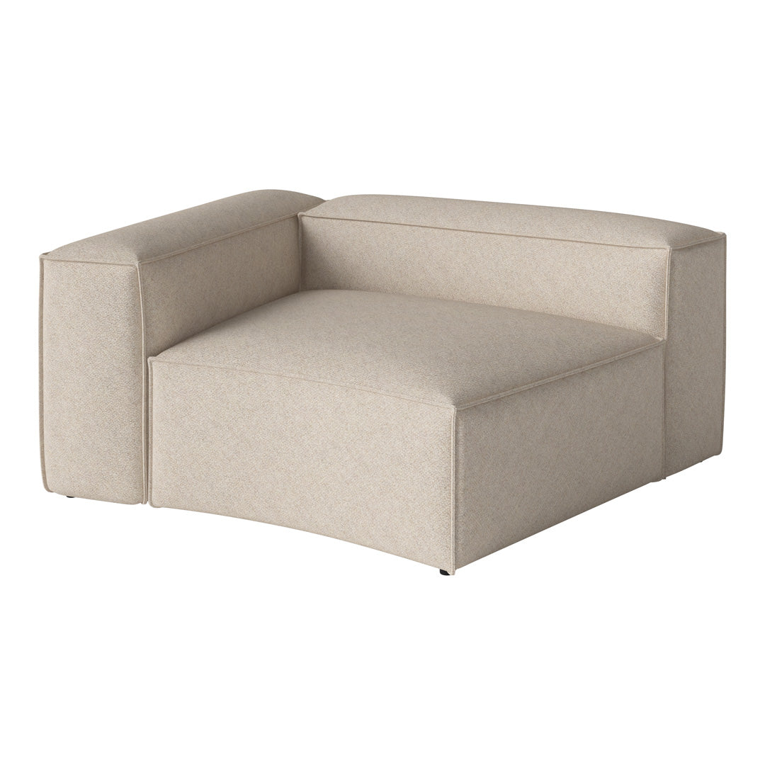 Beige modular sectional sofa with a textured, woven fabric finish. Simple, modern design with clean lines.