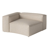 Beige modular sectional sofa with a textured, woven fabric finish. Simple, modern design with clean lines.