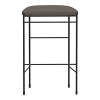 Gray upholstered stool with a sleek black metal frame, featuring a minimalist design. Ideal for modern interiors.