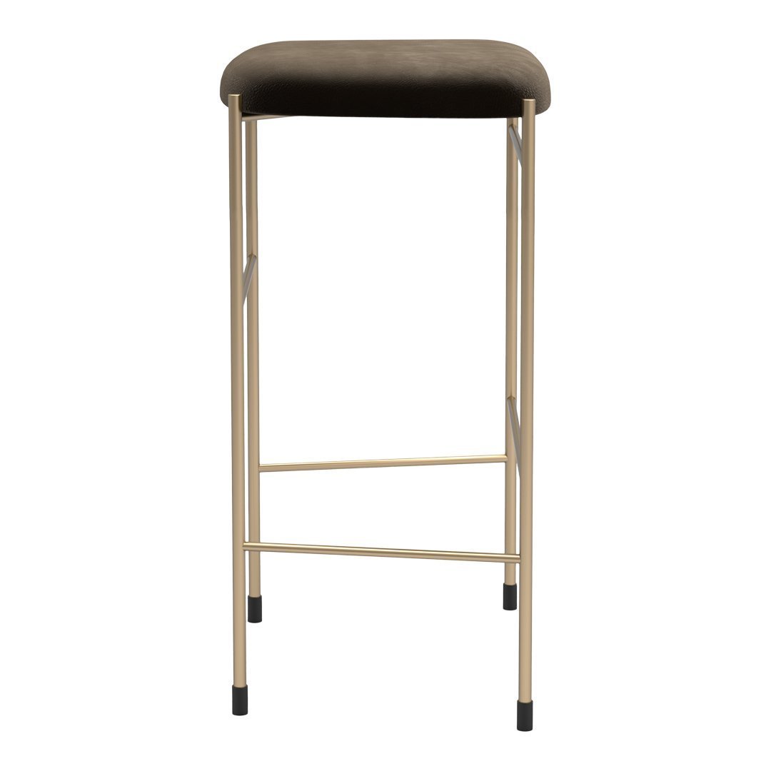Brown cushioned bar stool with a sleek gold-metal frame and minimalistic design.
