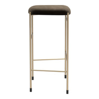 Brown cushioned bar stool with a sleek gold-metal frame and minimalistic design.