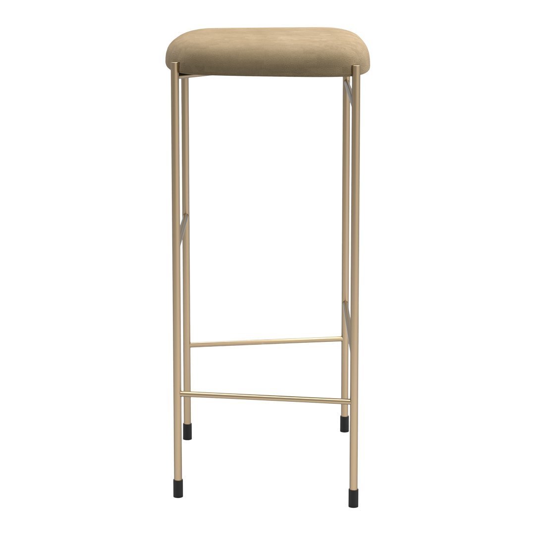 Beige upholstered stool with a sleek gold metal frame and simple design, perfect for modern decor.
