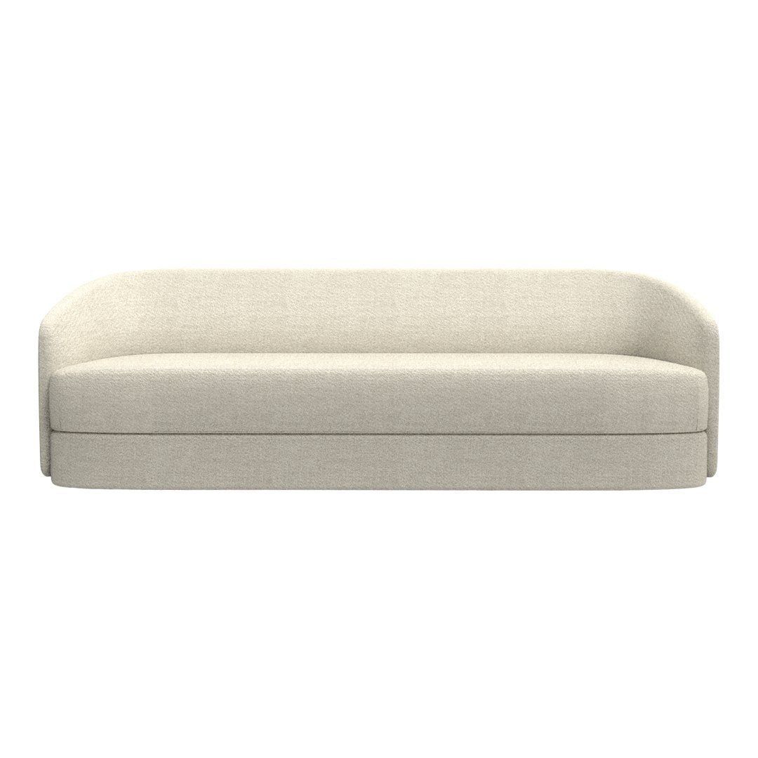 Light beige sofa with a smooth, minimalist design and rounded edges, ideal for contemporary home decor.