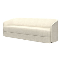 Cream-colored sofa with a smooth, textured fabric and minimalist design, perfect for modern interiors.