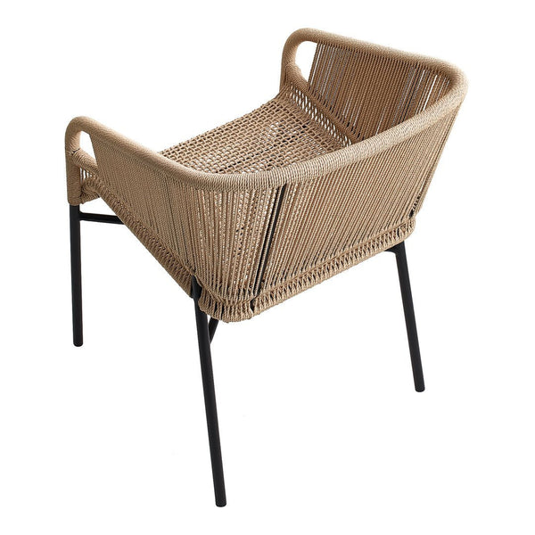 Bamboo-patterned chair with natural beige woven design and sleek black metal legs for a modern look.