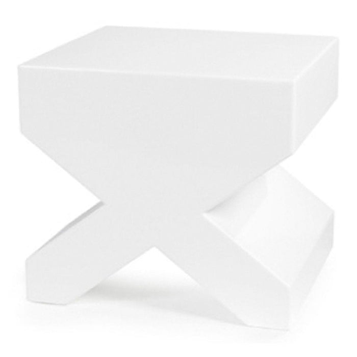 White geometric accent table with a modern, sleek design and matte finish. Perfect for contemporary decor.