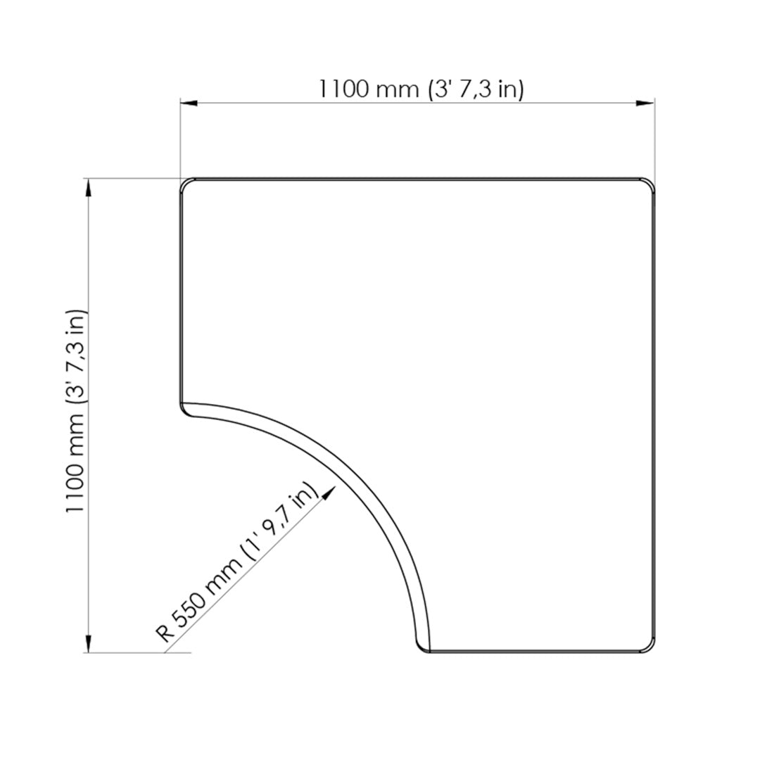 "Rectangular table design with clean lines, featuring a modern white finish and curved edge detail."