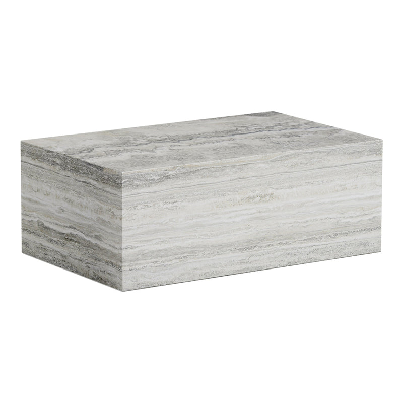 Gray rectangular block with subtle horizontal striations, offering a modern, minimalist design.