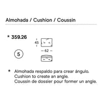 "Soft beige cushion with angled design, featuring subtle textured pattern for added comfort and style."