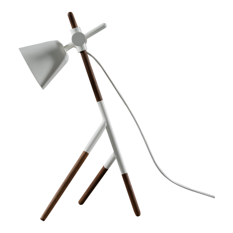 White and brown tripod lamp featuring a sleek modern design and contrasting colors for a stylish look.