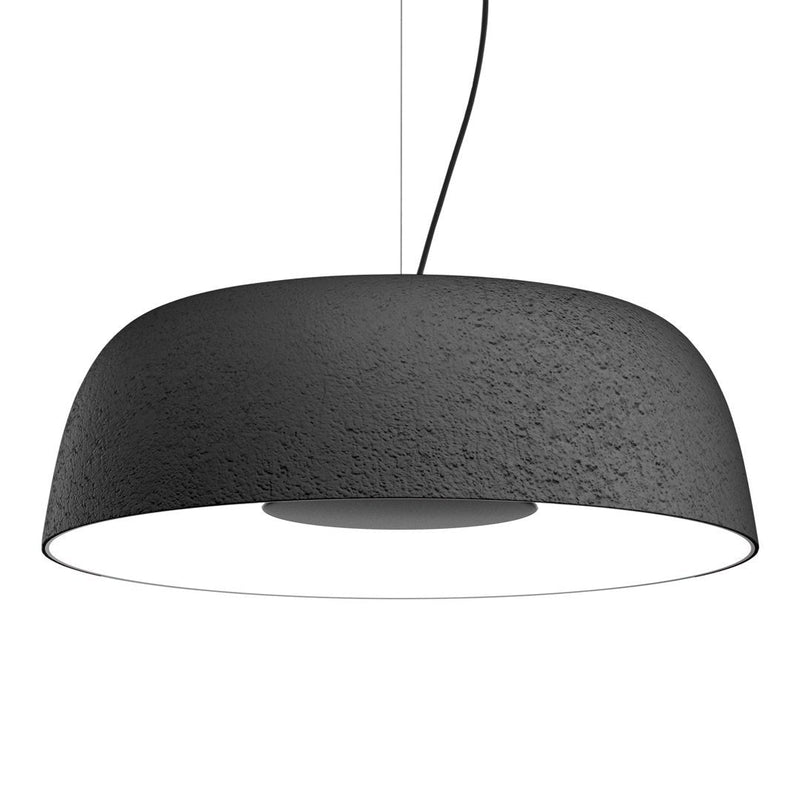 Modern black pendant lamp with a textured finish and sleek white interior, perfect for contemporary decor.