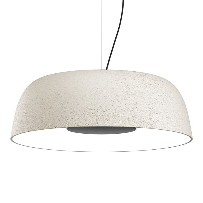 Smooth white pendant lamp with a textured surface and sleek black accent, perfect for modern decor.