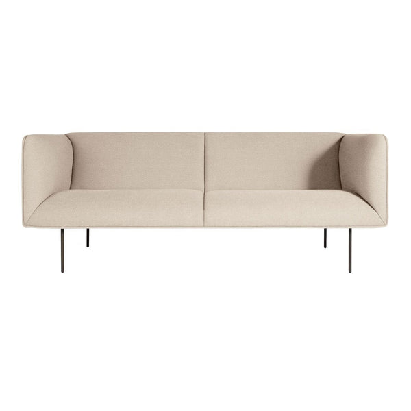Beige modern sofa with a minimalist design, featuring clean lines and smooth fabric texture. Ideal for contemporary decor.