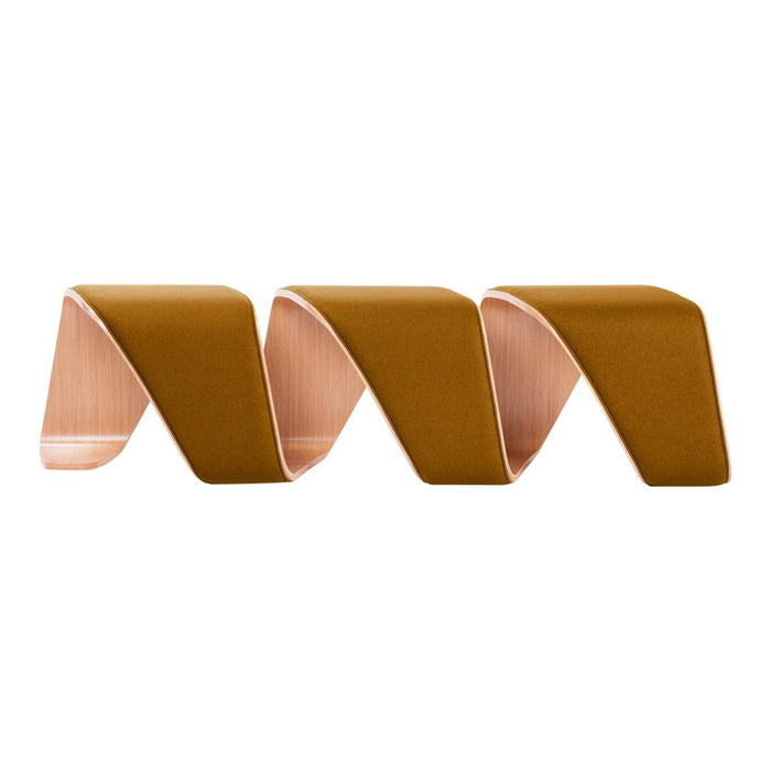 Copper and mustard colored wave pattern decor, featuring sleek curves and a modern design aesthetic.