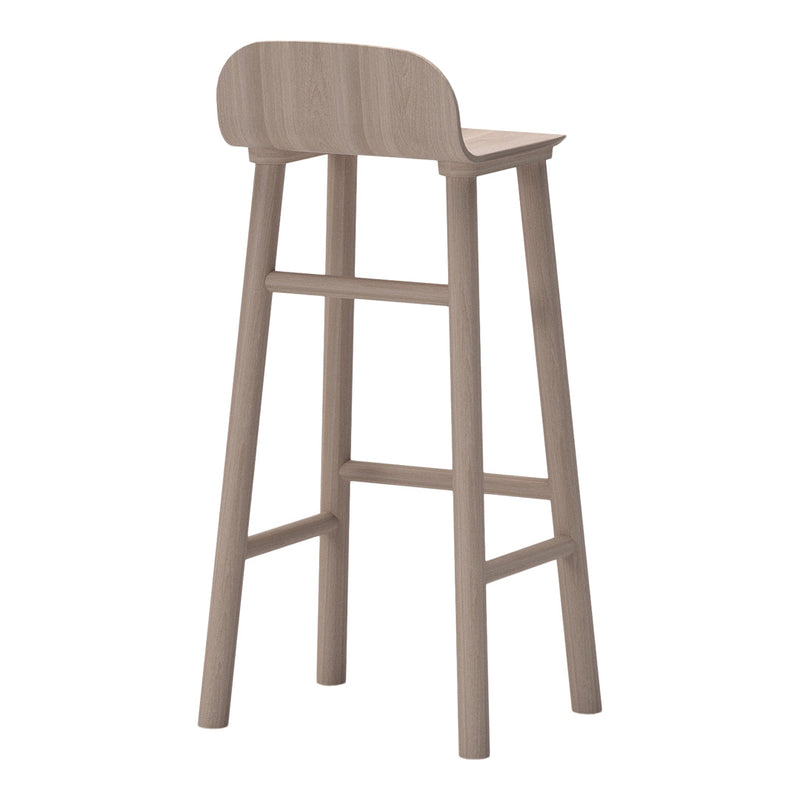 Light wood bar stool with a smooth, natural finish and simple design, showcasing a minimalist aesthetic.