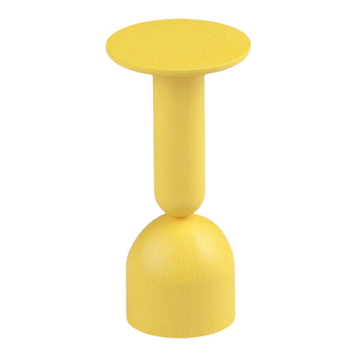 Bright yellow decorative object with a smooth, minimalist design featuring a round top and a bulbous base.