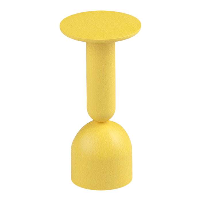 Bright yellow decorative object with a smooth, minimalist design featuring a round top and a bulbous base.