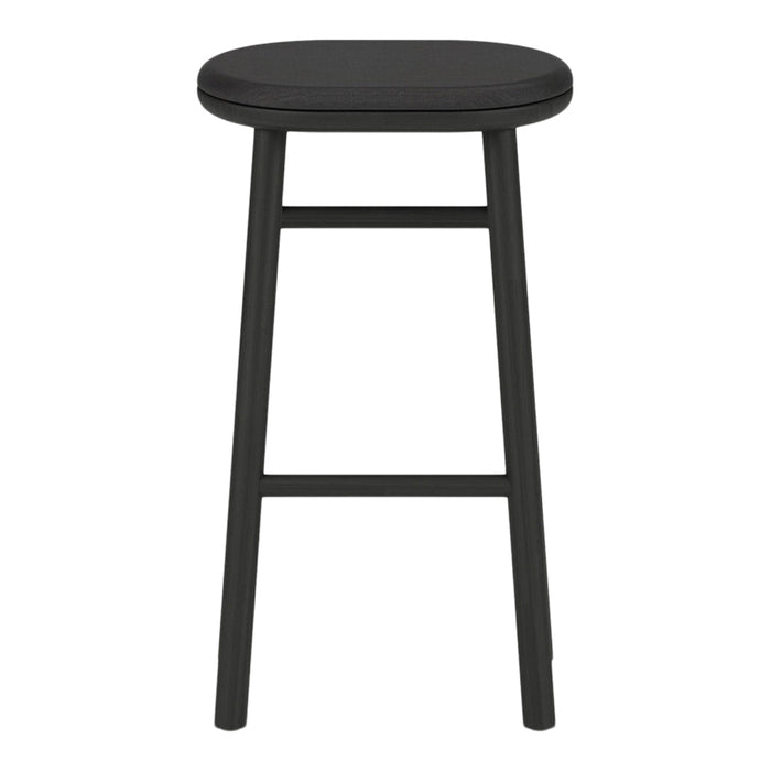Black wooden stool with a minimalist design and smooth texture, perfect for modern decor.