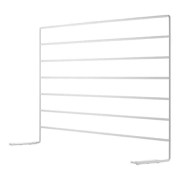 White metal wall grid with horizontal lines, ideal for organization and display in modern settings.
