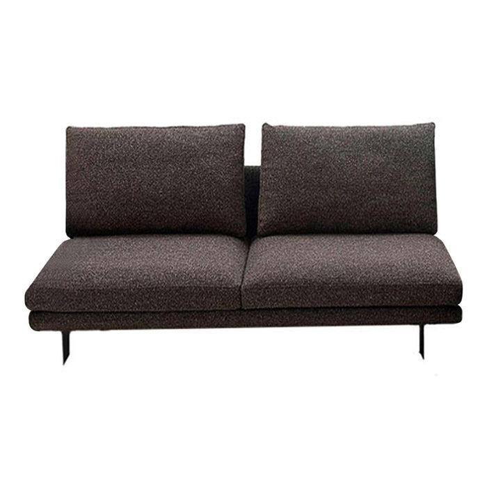 Stylish dark gray sofa with a textured, woven pattern and modern black legs. Perfect for contemporary living spaces.