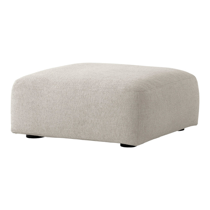 Light gray, textured upholstery with soft edges and round corners; minimalist design complements any décor.